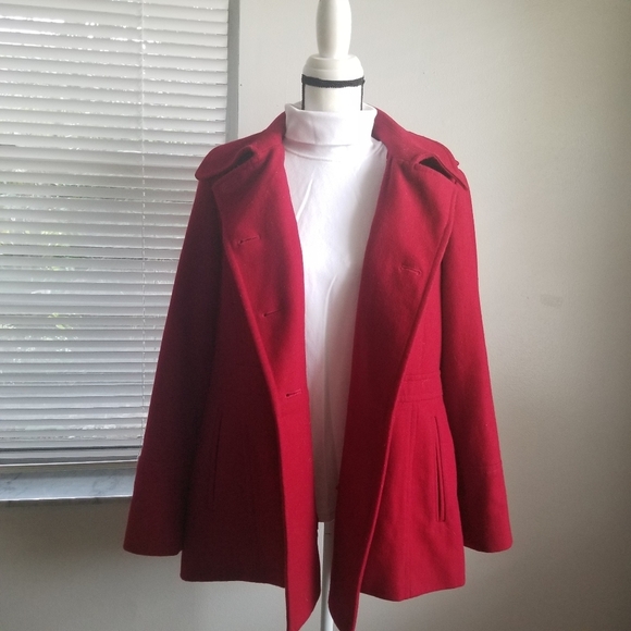 Michael Kors Double Breasted Wool Blend Red Peacoat Size XL - Picture 3 of 9